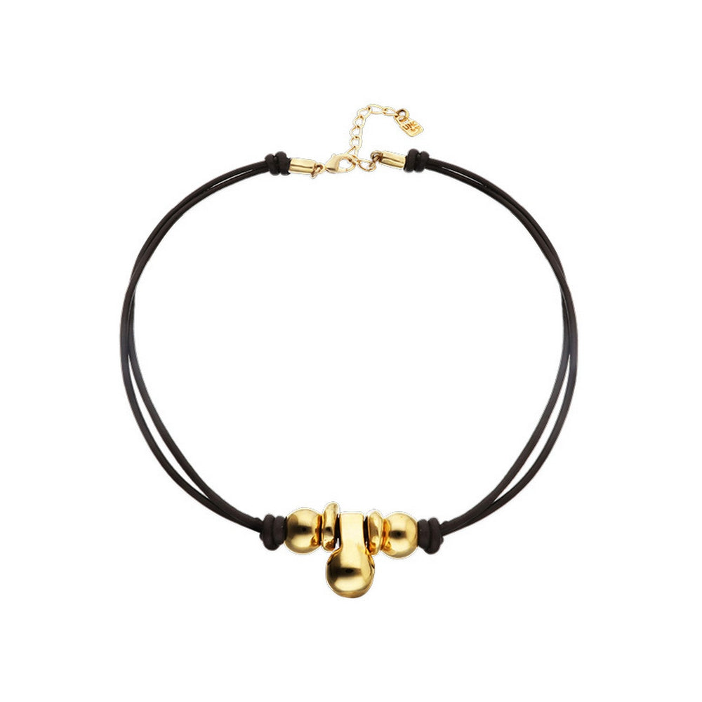Leather Three Spheres 18K Gold Plated Necklace COL2064MARORO