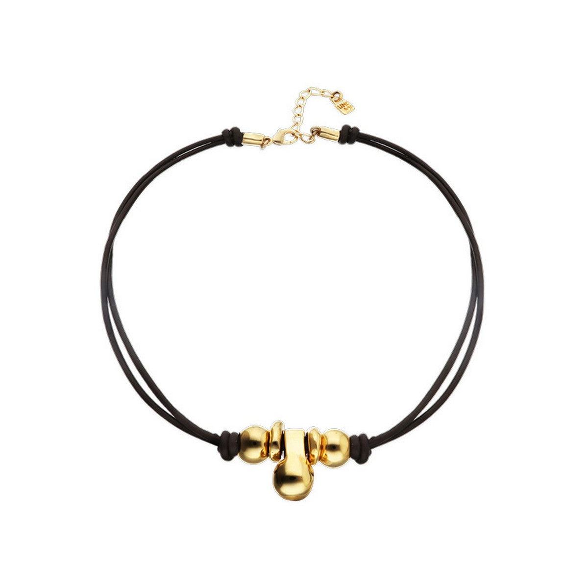 Leather Three Mix Of Silver And 18K Gold Alloy Plated Balls Necklace COL2064MARORO