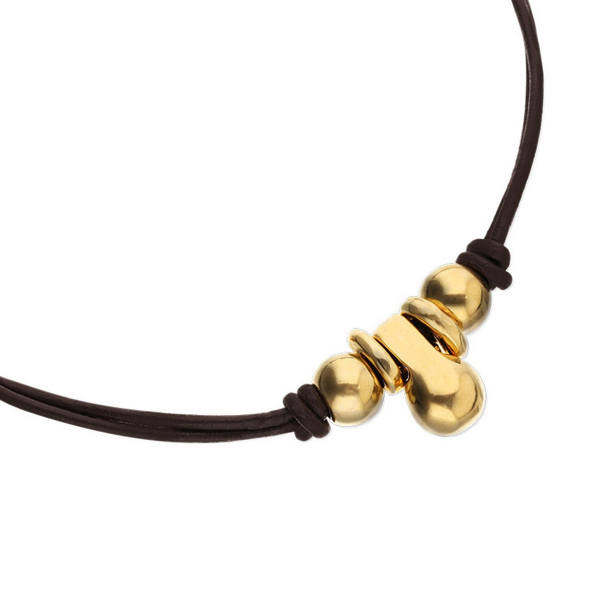 Leather Three Mix Of Silver And 18K Gold Alloy Plated Balls Necklace COL2064MARORO
