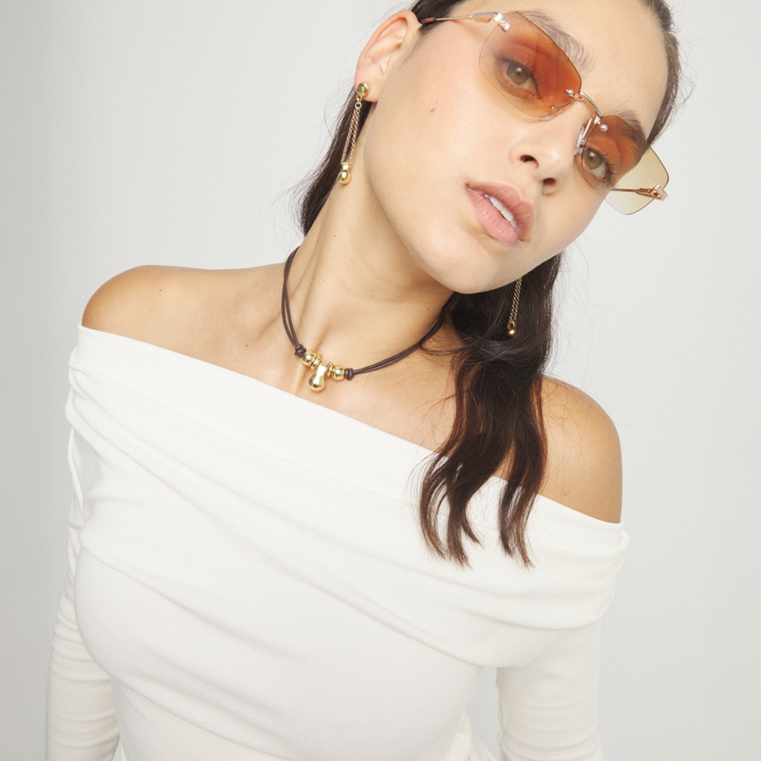 Leather Three Mix Of Silver And 18K Gold Alloy Plated Balls Necklace COL2064MARORO