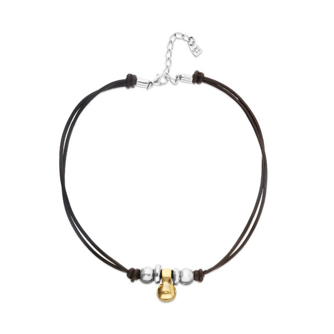 Leather Three 18K Gold Alloy Plated Balls Necklace COL2064OROMTL