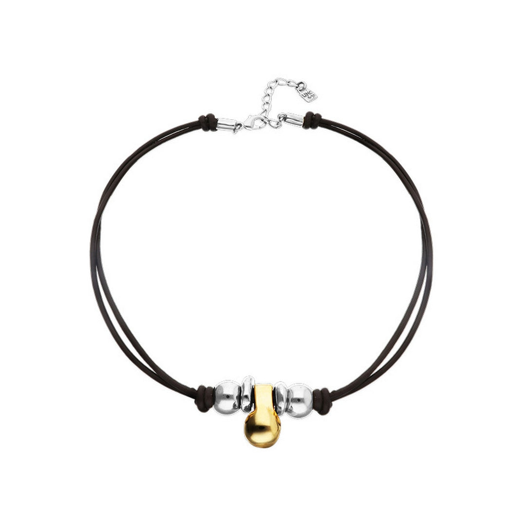 Leather Three 18K Gold Alloy Plated Balls Necklace COL2064OROMTL