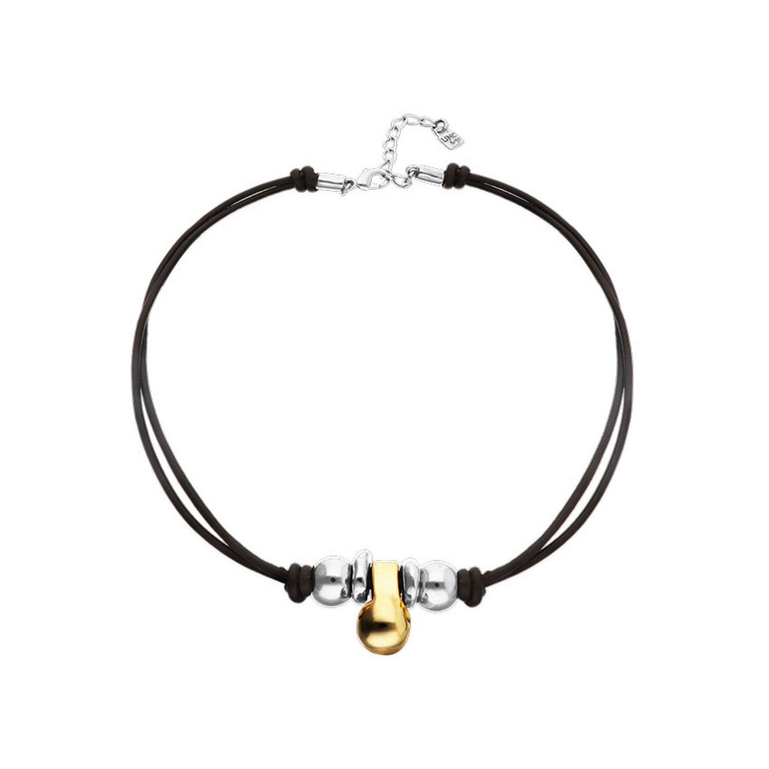 Leather Three 18K Gold Alloy Plated Balls Necklace COL2064OROMTL