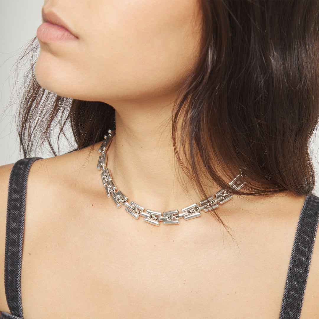 Sterling Silver Plated Alloy Links Necklace COL2065MTL000