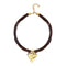 Mixed Dark Brown Silk And Leather Thread 18K Gold Heart Detail Necklace COL2066MARORO