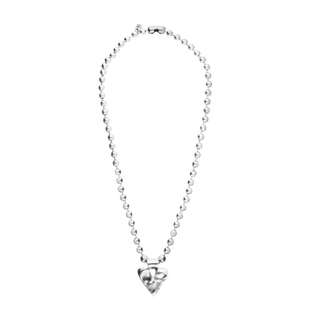 Sterling Silver Plated Ball Long Golden Heart Detail Necklace COL2067MTL000