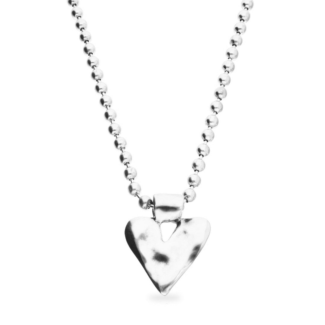 Sterling Silver Plated Ball Long Golden Heart Detail Necklace COL2067MTL000