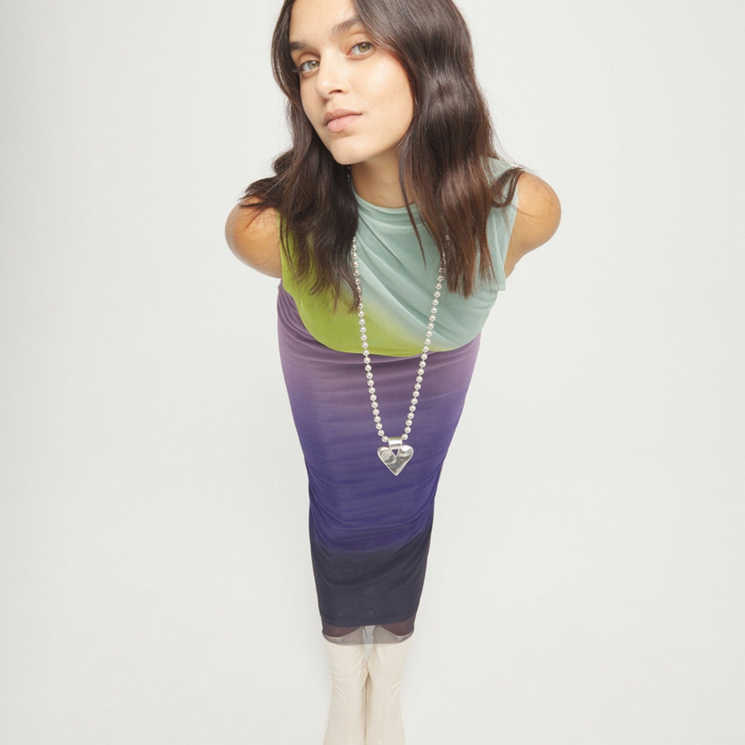 Sterling Silver Plated Ball Long Golden Heart Detail Necklace COL2067MTL000