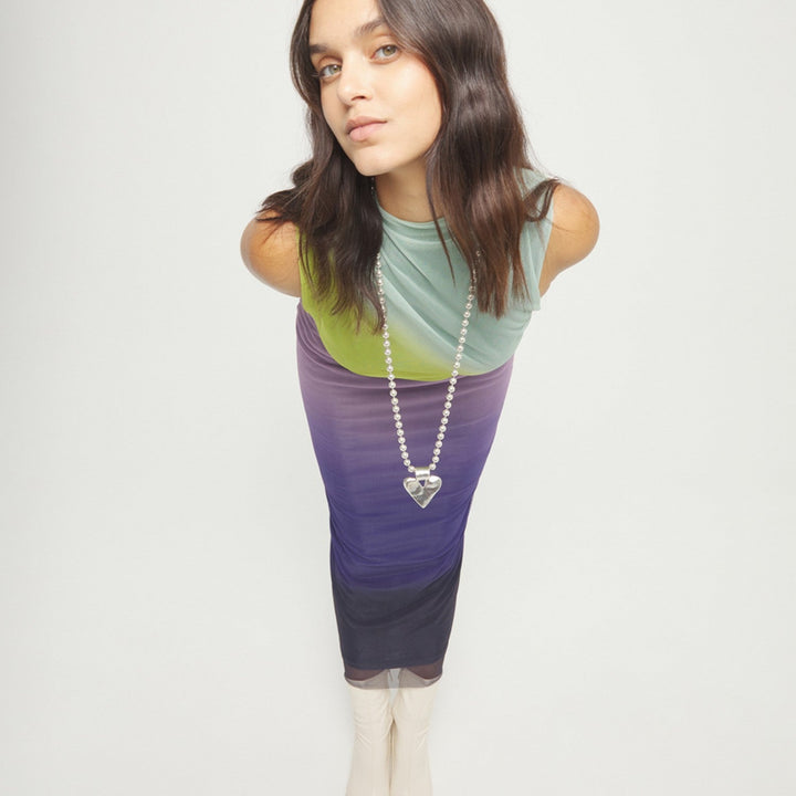 Sterling Silver Plated Ball Long Golden Heart Detail Necklace COL2067MTL000