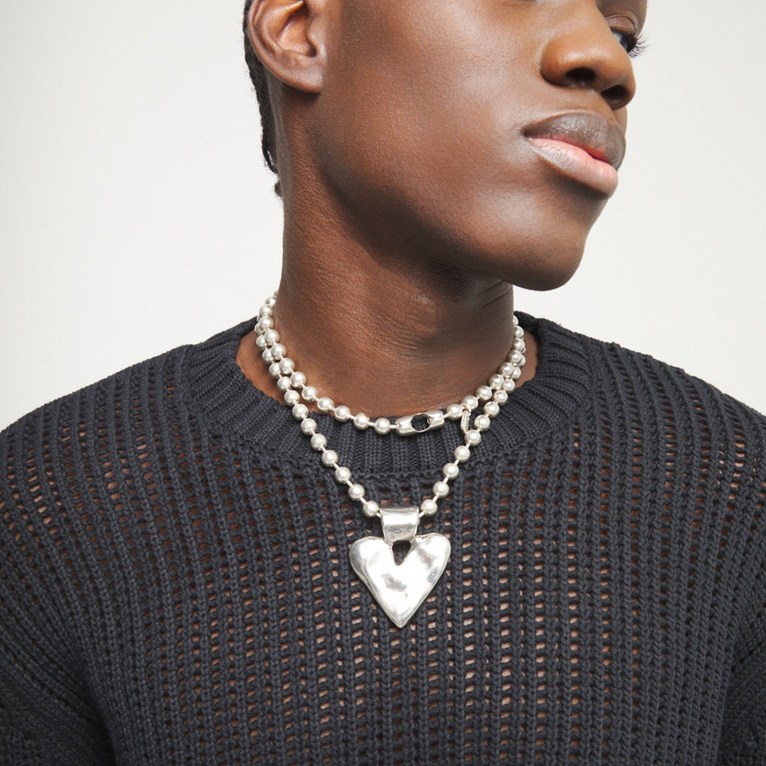 Sterling Silver Plated Ball Long Golden Heart Detail Necklace COL2067MTL000