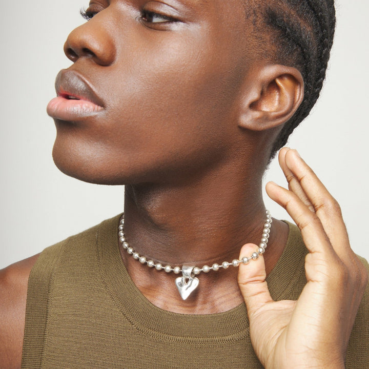 Sterling Silver Plated Ball Heart Detail Necklace COL2068MTL000