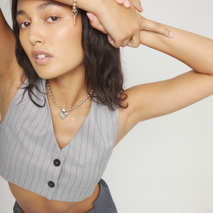 Sterling Silver Plated Ball Heart Detail Necklace COL2068MTL000