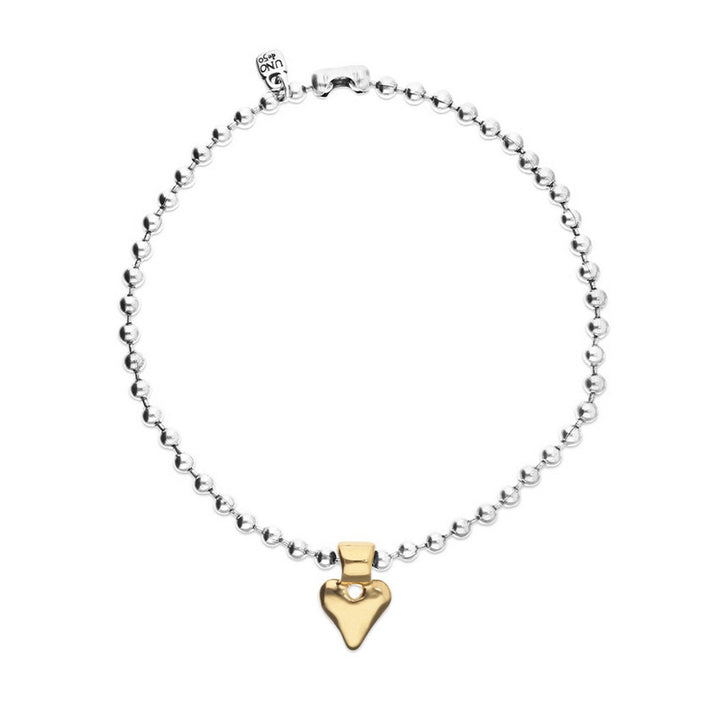 Sterling Silver Plated Ball 18K Gold Heart Detail Necklace COL2068OROMTL