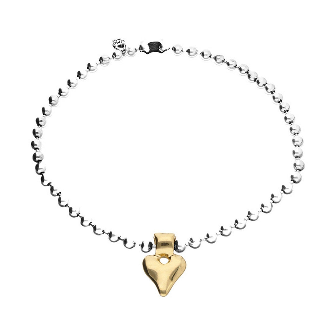 Sterling Silver Plated Ball 18K Gold Heart Detail Necklace COL2068OROMTL