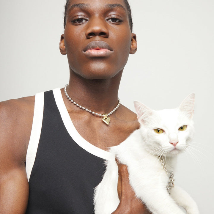 Sterling Silver Plated Ball 18K Gold Heart Detail Necklace COL2068OROMTL