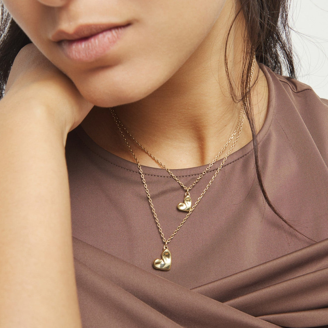 18K Gold Double Plated Two Hearts Necklace COL2070ORO000