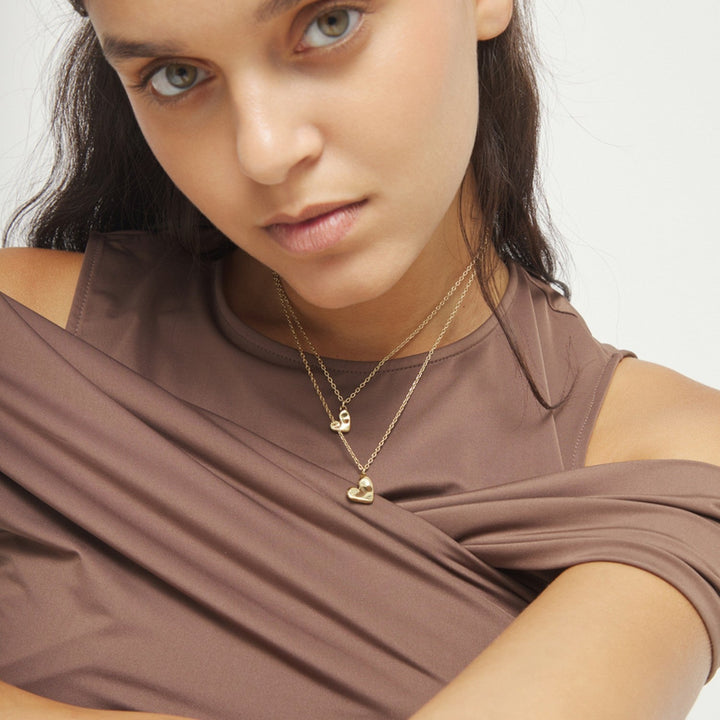 18K Gold Double Plated Two Hearts Necklace COL2070ORO000