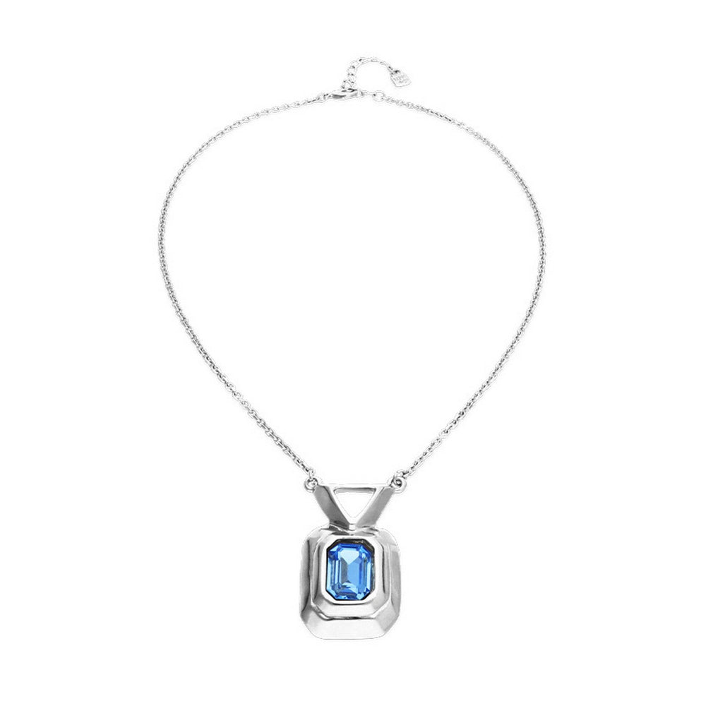 Sterling Silver Plated Rectangular Blue Faceted Crystal Necklace COL2071AZUMTL