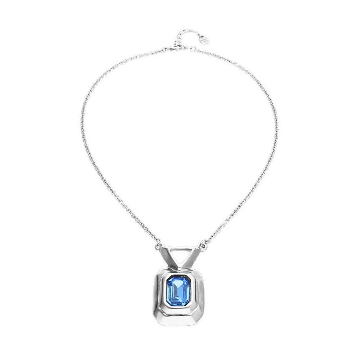 Sterling Silver Plated Blue Faceted Crystal Necklace COL2071AZUMTL