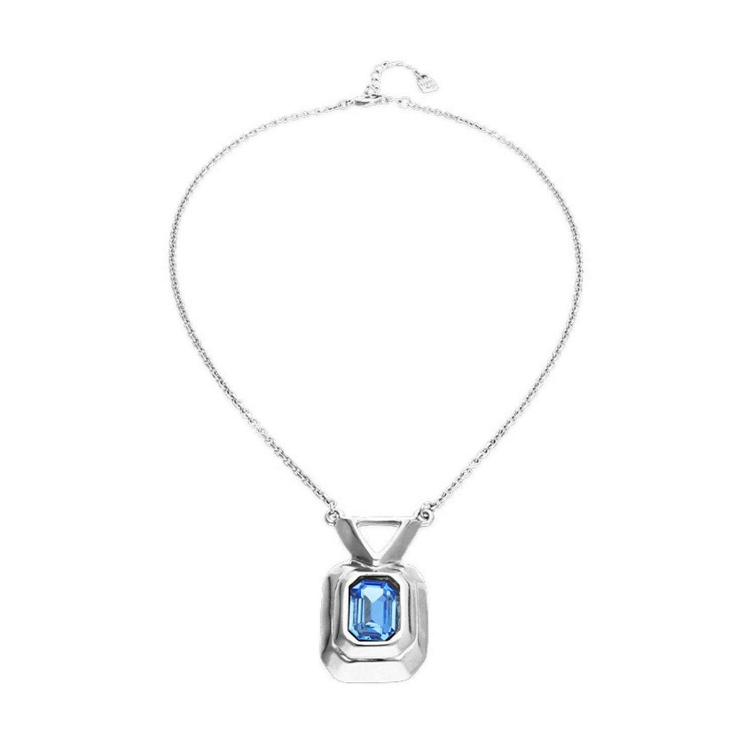 Sterling Silver Plated Blue Faceted Crystal Necklace COL2071AZUMTL