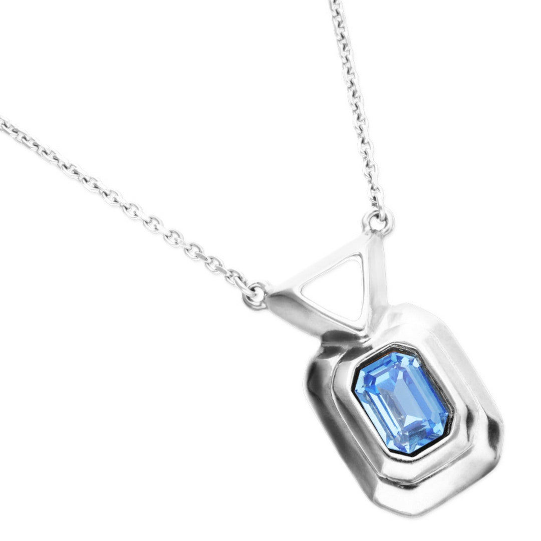 Sterling Silver Plated Blue Faceted Crystal Necklace COL2071AZUMTL