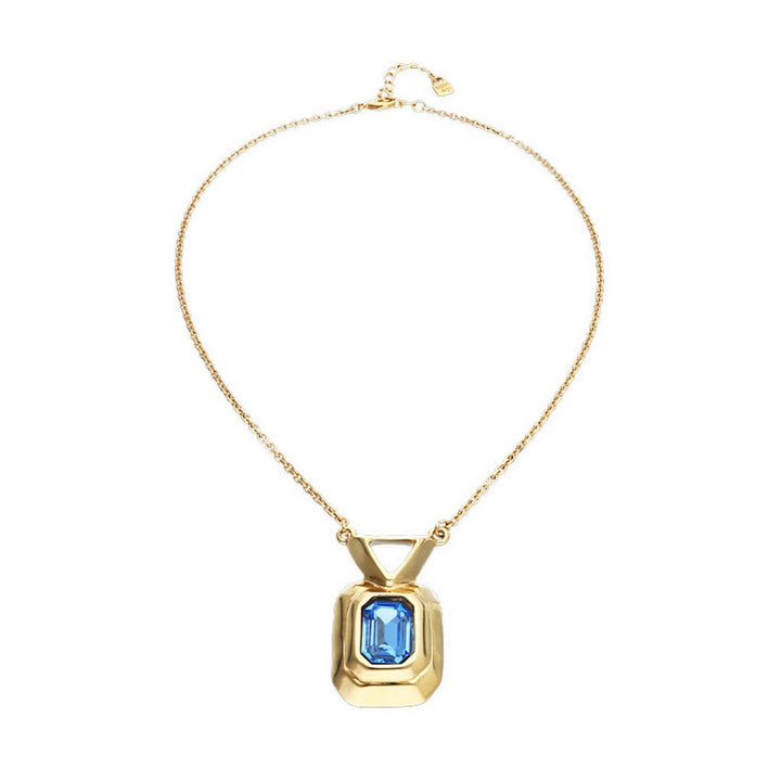18K Gold Plated Blue Faceted Crystal Necklace COL2071AZUORO