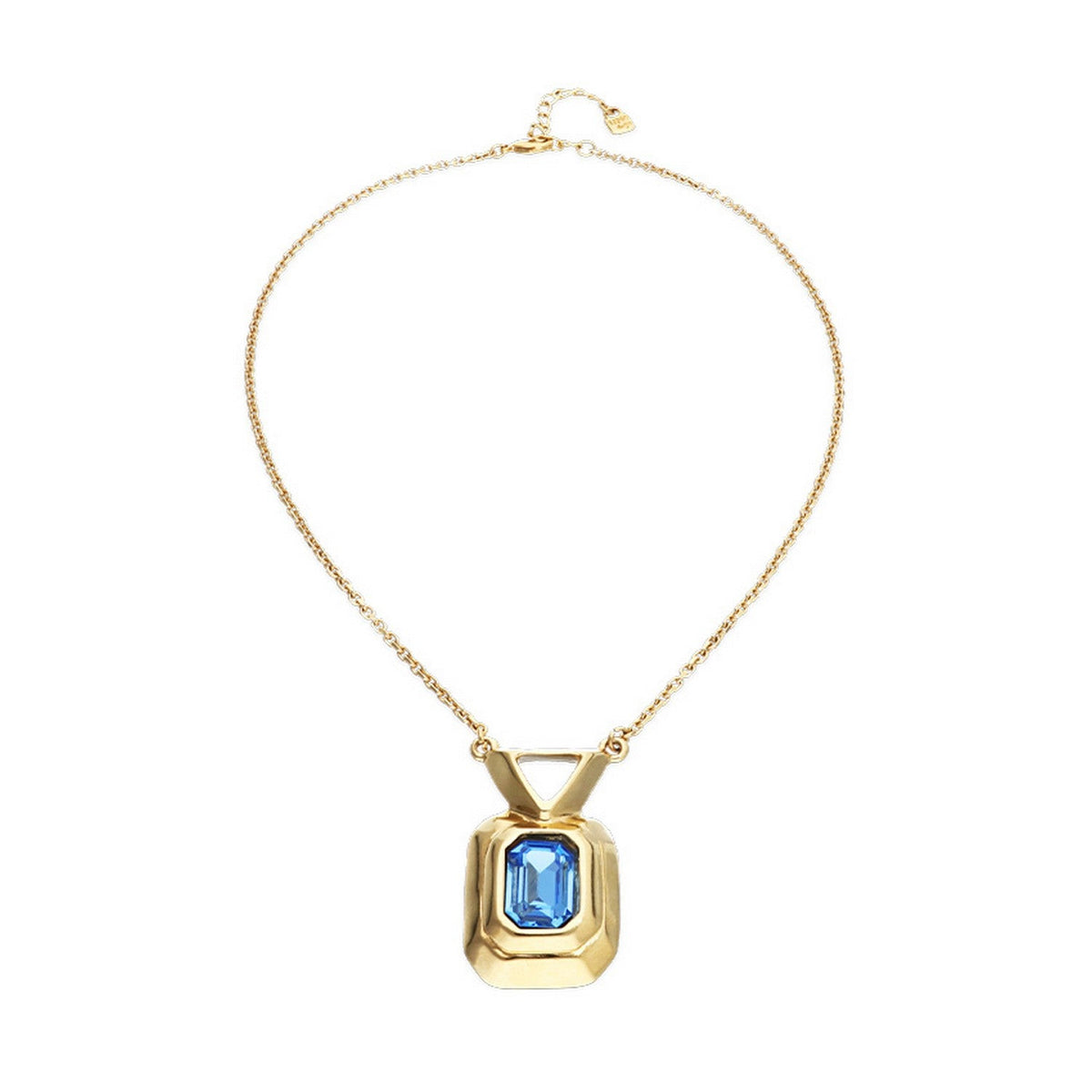 18K Gold Plated Blue Faceted Crystal Necklace COL2071AZUORO