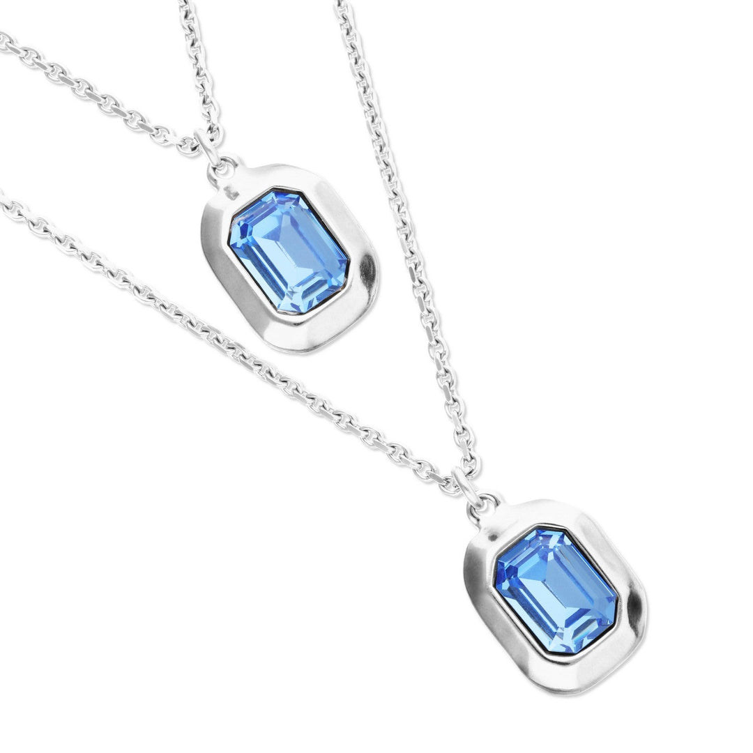 Sterling Silver Plated Double Blue Faceted Crystal Necklace COL2072AZUMTL