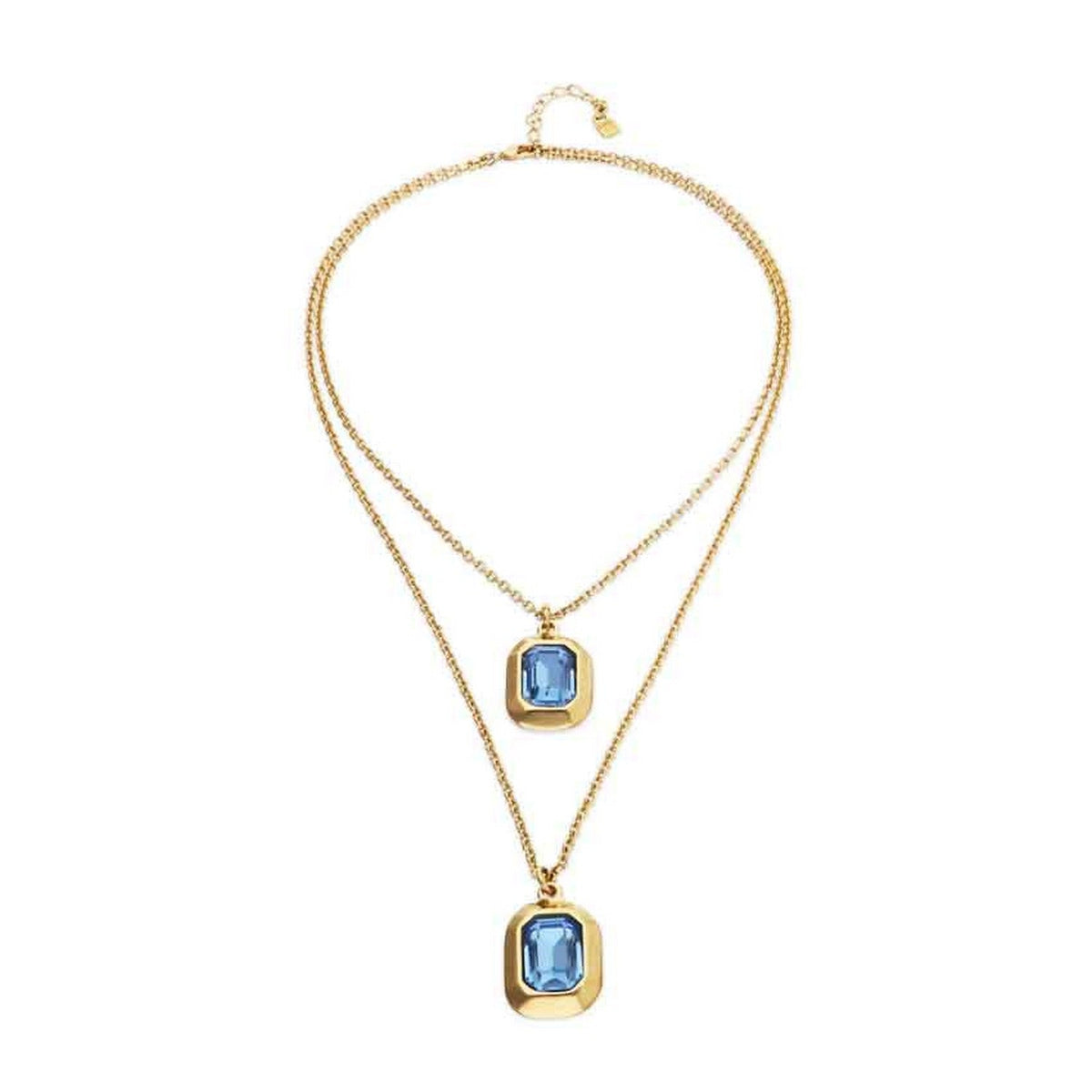 18K Gold Plated Long Blue Faceted Crystal Necklace COL2072AZUORO