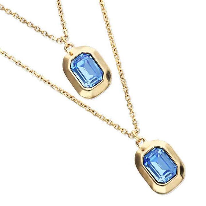 18K Gold Plated Long Blue Faceted Crystal Necklace COL2072AZUORO