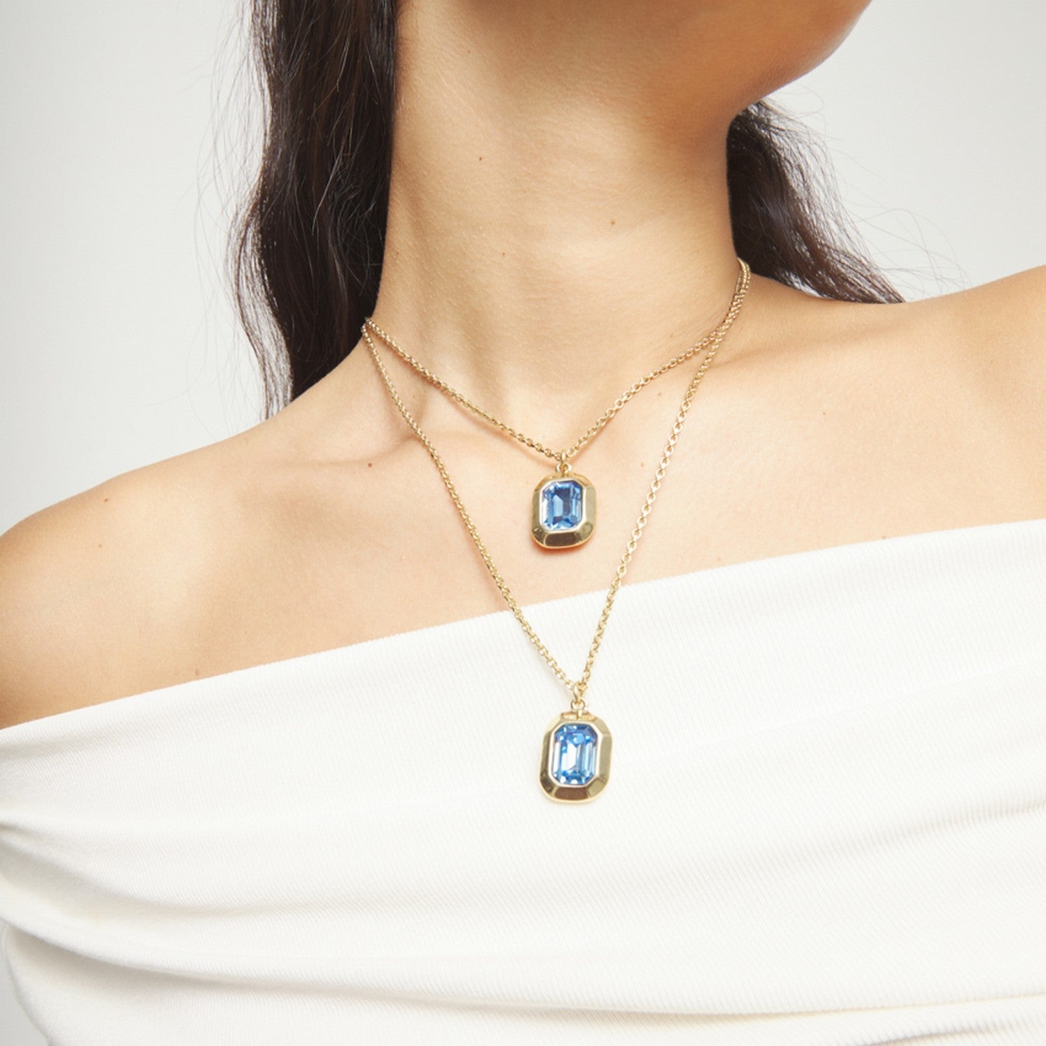 18K Gold Plated Long Blue Faceted Crystal Necklace COL2072AZUORO