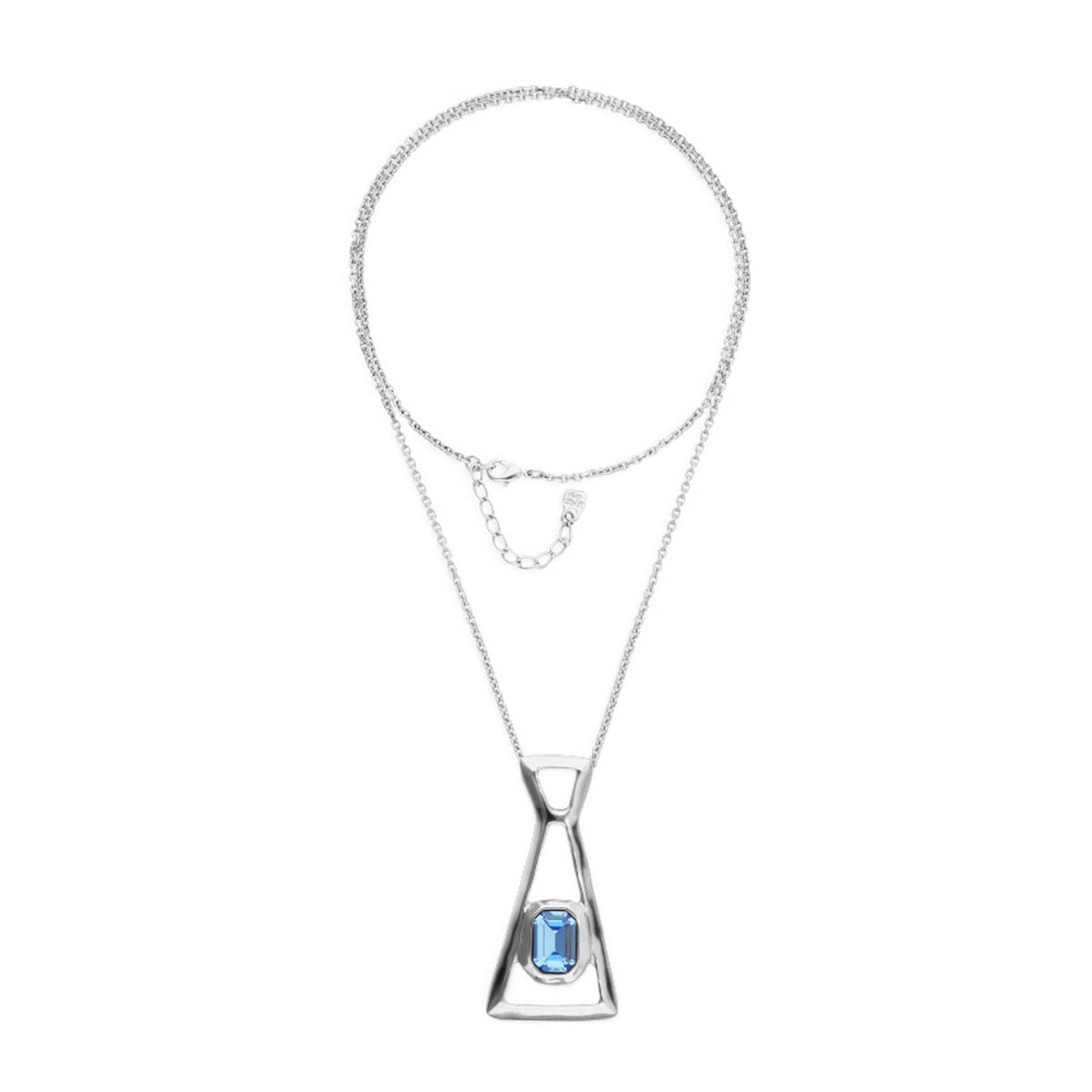 Sterling Silver Plated Long Blue Faceted Crystal Necklace COL2073AZUMTL