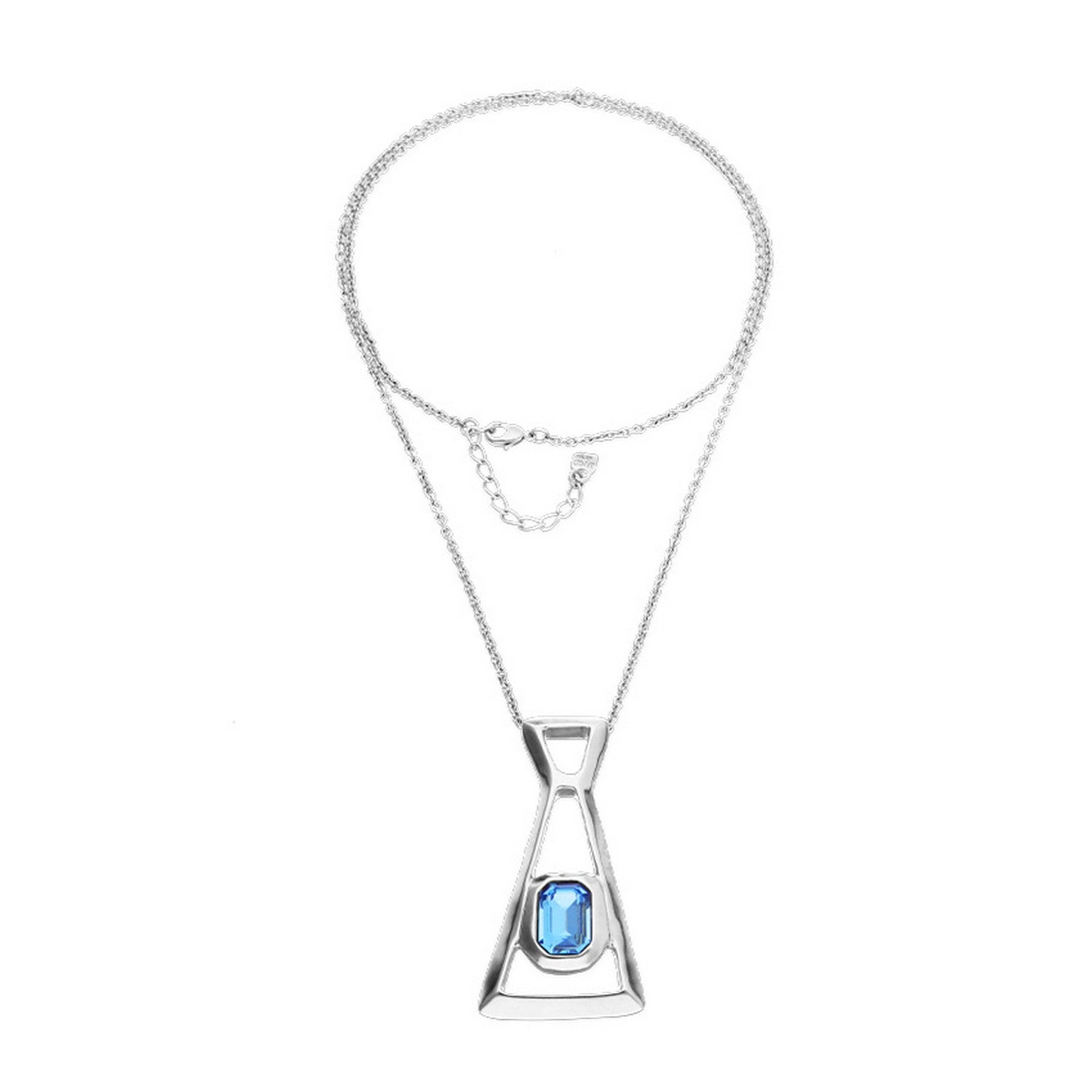 Sterling Silver Plated Long Blue Faceted Crystal Necklace COL2073AZUMTL