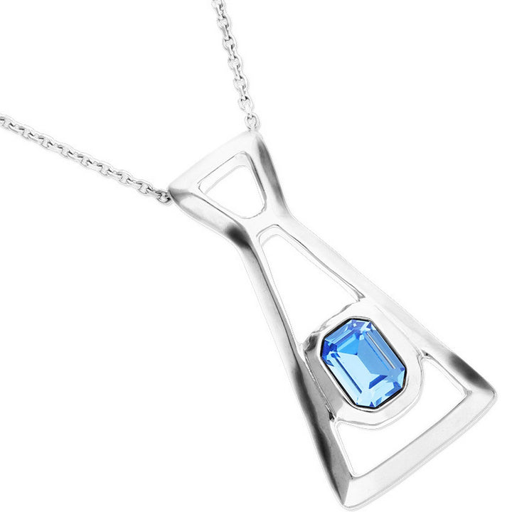 Sterling Silver Plated Long Blue Faceted Crystal Necklace COL2073AZUMTL