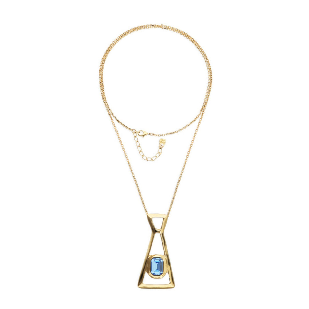 18K Gold Plated Long Blue Faceted Crystal Necklace COL2073AZUORO