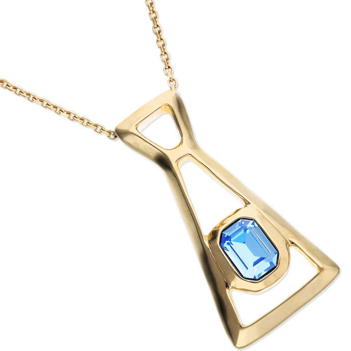 18K Gold Plated Long Blue Faceted Crystal Necklace COL2073AZUORO