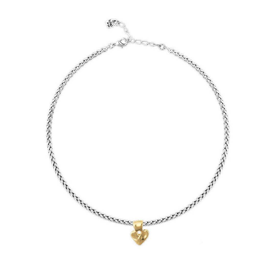 Sterling Silver Plated Ball 18K Gold Heart Detail Necklace COL2074OROMTL