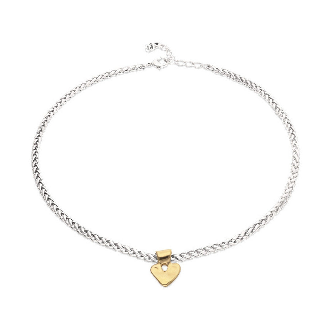 Sterling Silver Plated Ball 18K Gold Heart Detail Necklace COL2074OROMTL