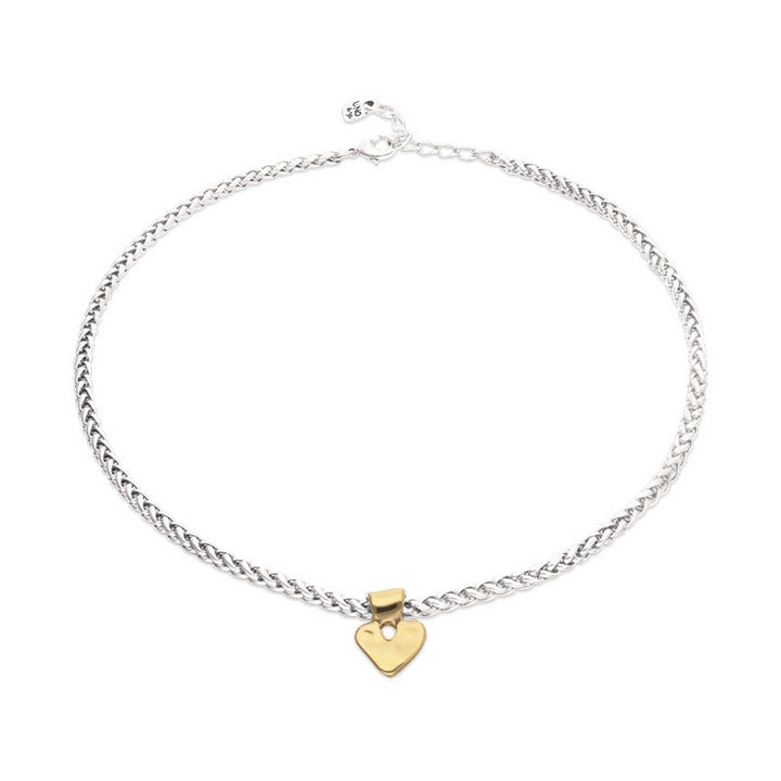Sterling Silver Plated Ball 18K Gold Heart Detail Necklace COL2074OROMTL