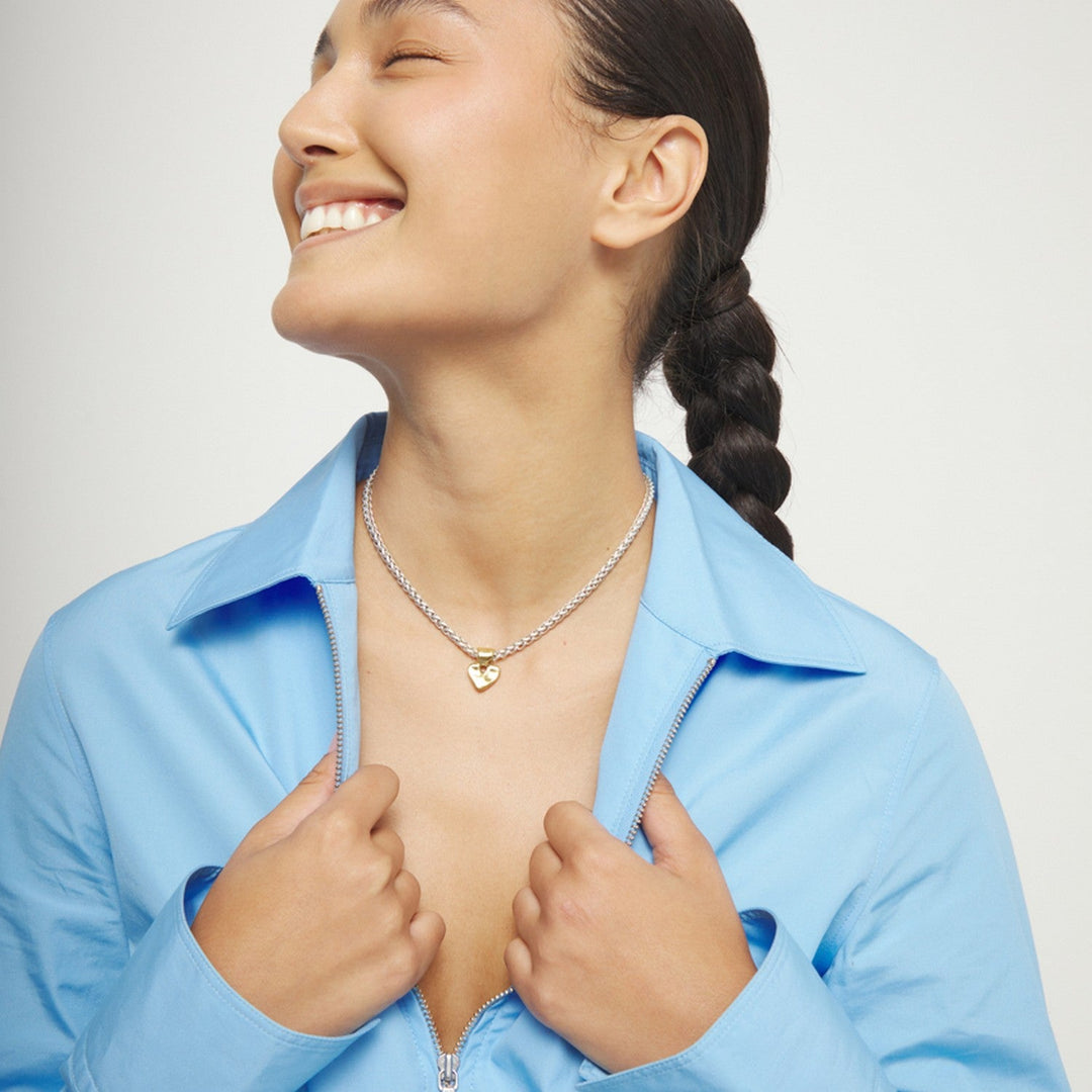 Sterling Silver Plated Ball 18K Gold Heart Detail Necklace COL2074OROMTL