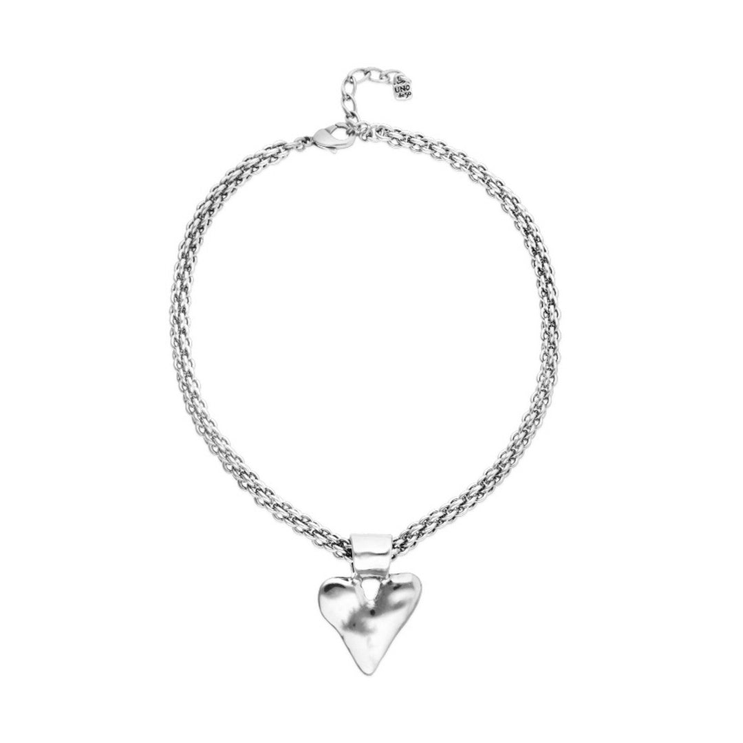  Thick Chain And Big Heart Detail Plated In Sterling Silver Necklace COL2075MTL000