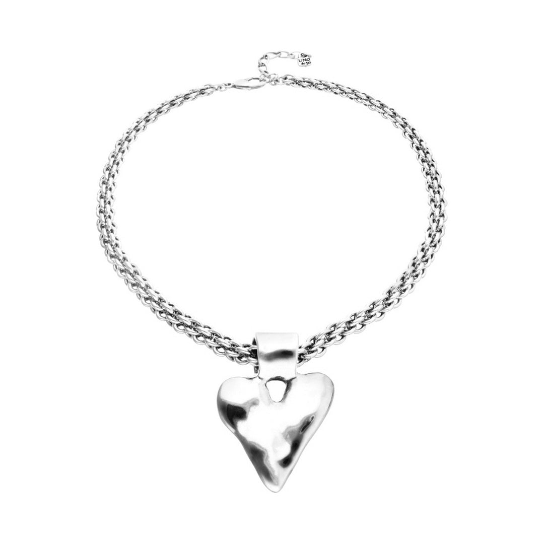  Thick Chain And Big Heart Detail Plated In Sterling Silver Necklace COL2075MTL000