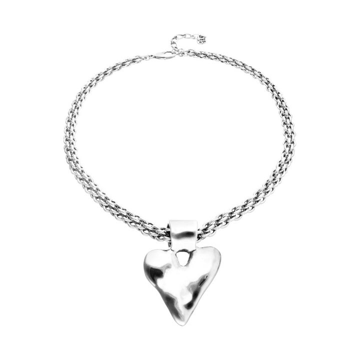  Thick Chain And Big Heart Detail Plated In Sterling Silver Necklace COL2075MTL000