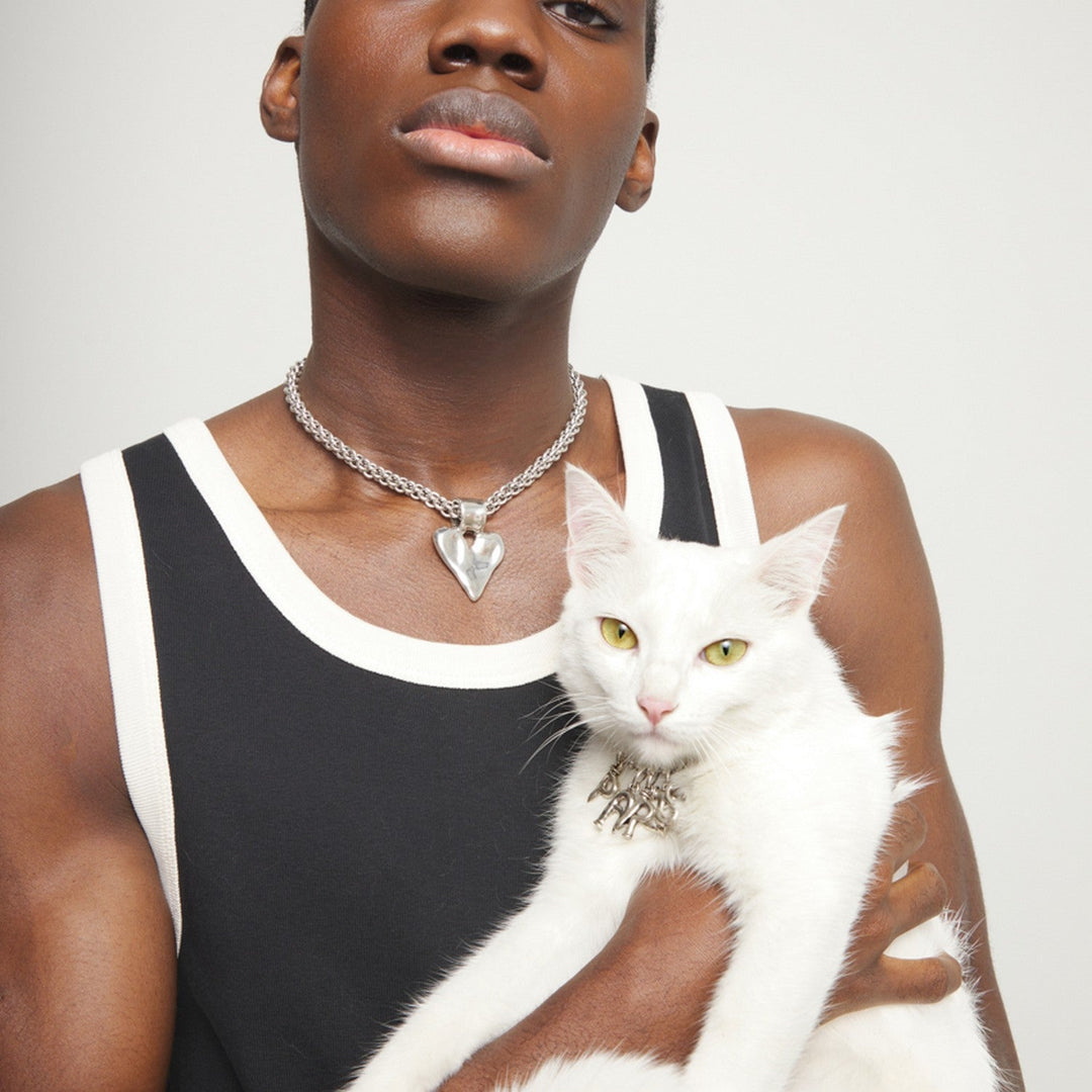  Thick Chain And Big Heart Detail Plated In Sterling Silver Necklace COL2075MTL000