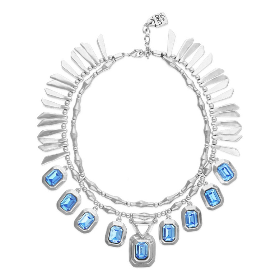 Sterling Silver Plated Limited Edition Blue Faceted Crystal Necklace COL2076AZUMTL