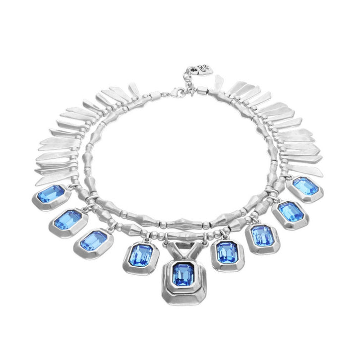 Sterling Silver Plated Limited Edition Blue Faceted Crystal Necklace COL2076AZUMTL
