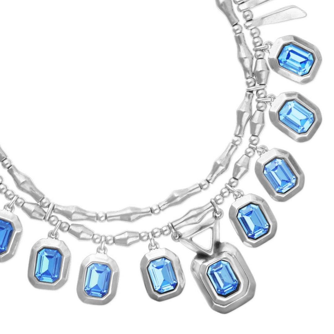 Sterling Silver Plated Limited Edition Blue Faceted Crystal Necklace COL2076AZUMTL