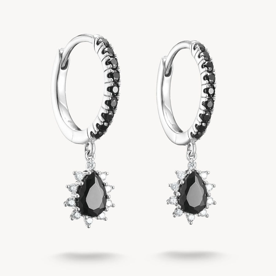 Thomas Sabo Sterling Silver True Romance Black Zirconia Drop Hoop Earrings CR748-643-11