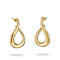 A pair of gold teardrop-shaped hoop earrings with a smooth, polished finish, shown on a clean white background with soft drop shadows.