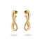 A pair of gold infinity-shaped hoop earrings with a polished finish, shown on a clean white background with soft drop shadows.